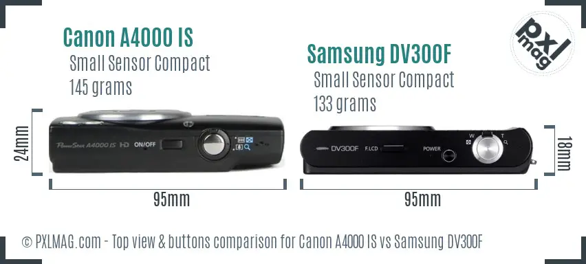 Canon A4000 IS vs Samsung DV300F top view buttons comparison Canon A4000 IS vs Samsung DV300F top view buttons comparison