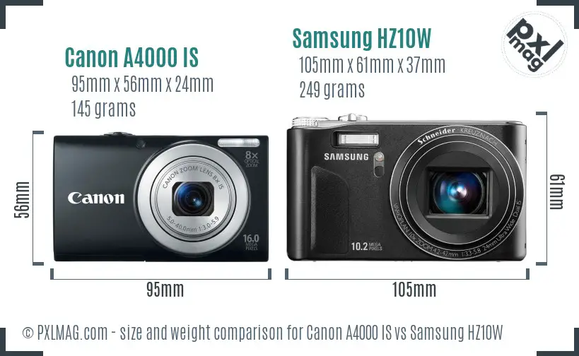 Canon A4000 IS vs Samsung HZ10W size comparison