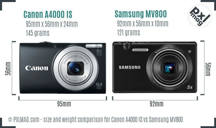 Canon A4000 IS vs Samsung MV800 size comparison