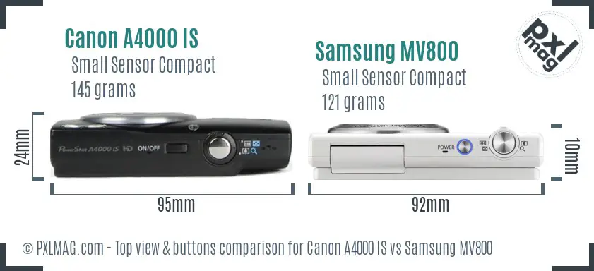 Canon A4000 IS vs Samsung MV800 top view buttons comparison