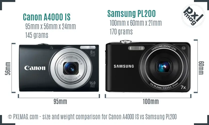 Canon A4000 IS vs Samsung PL200 size comparison