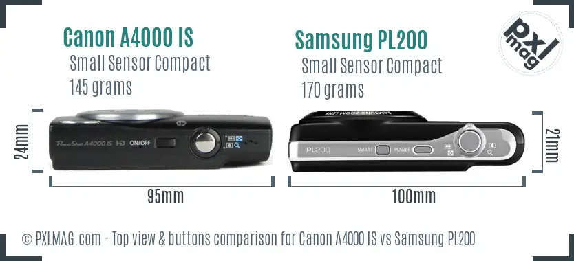 Canon A4000 IS vs Samsung PL200 top view buttons comparison