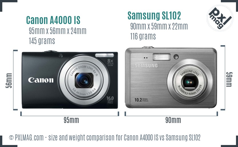 Canon A4000 IS vs Samsung SL102 size comparison