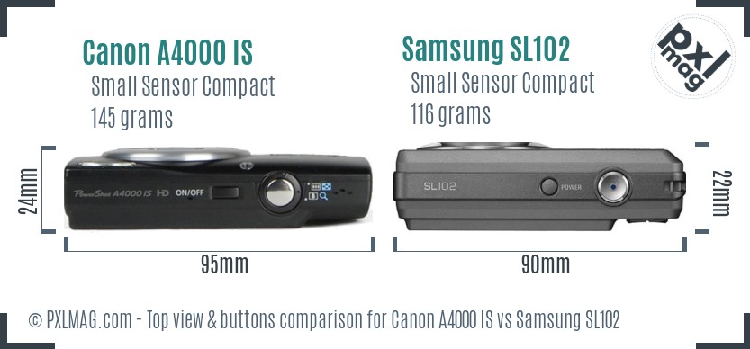 Canon A4000 IS vs Samsung SL102 top view buttons comparison