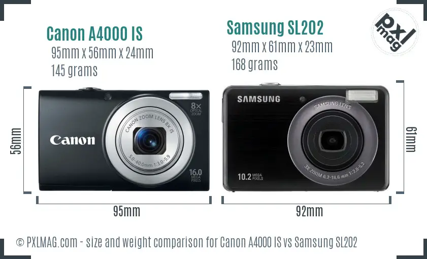 Canon A4000 IS vs Samsung SL202 size comparison