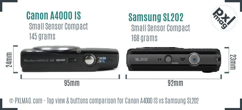Canon A4000 IS vs Samsung SL202 top view buttons comparison