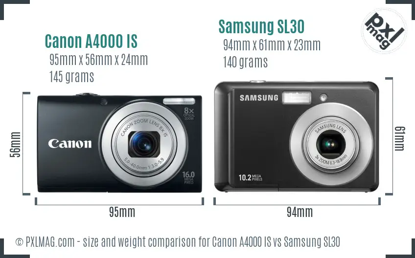 Canon A4000 IS vs Samsung SL30 size comparison