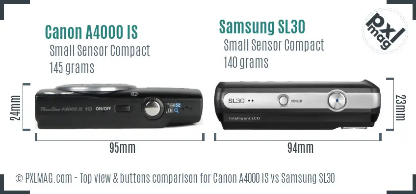 Canon A4000 IS vs Samsung SL30 top view buttons comparison