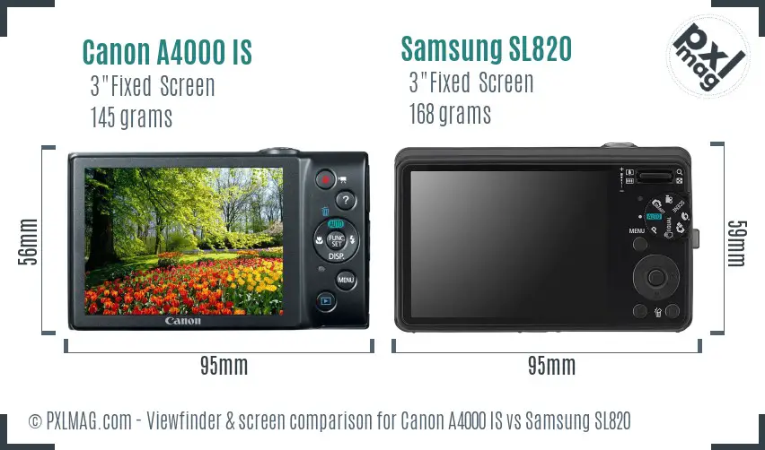 Canon A4000 IS vs Samsung SL820 Screen and Viewfinder comparison