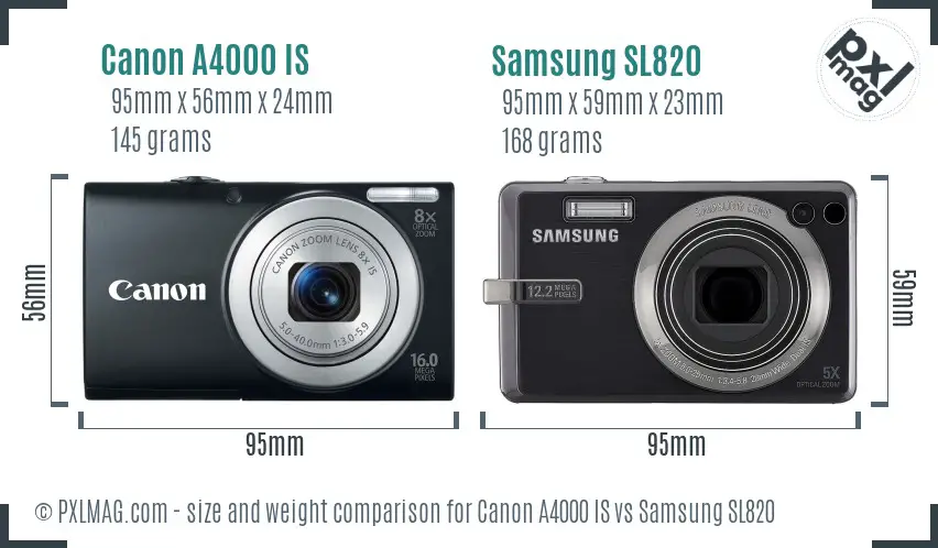 Canon A4000 IS vs Samsung SL820 size comparison