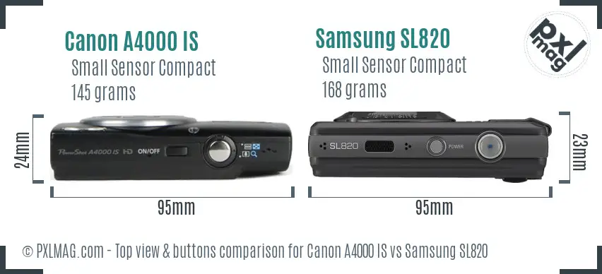 Canon A4000 IS vs Samsung SL820 top view buttons comparison