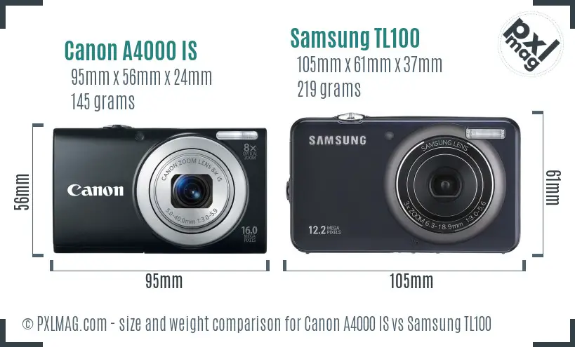 Canon A4000 IS vs Samsung TL100 size comparison