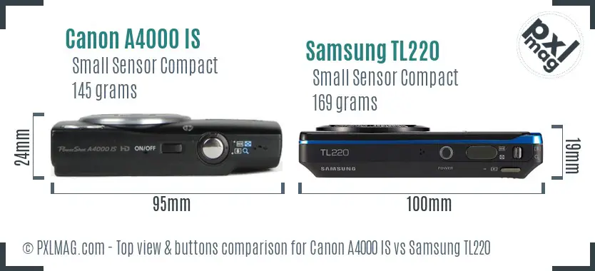 Canon A4000 IS vs Samsung TL220 top view buttons comparison Canon A4000 IS vs Samsung TL220 top view buttons comparison