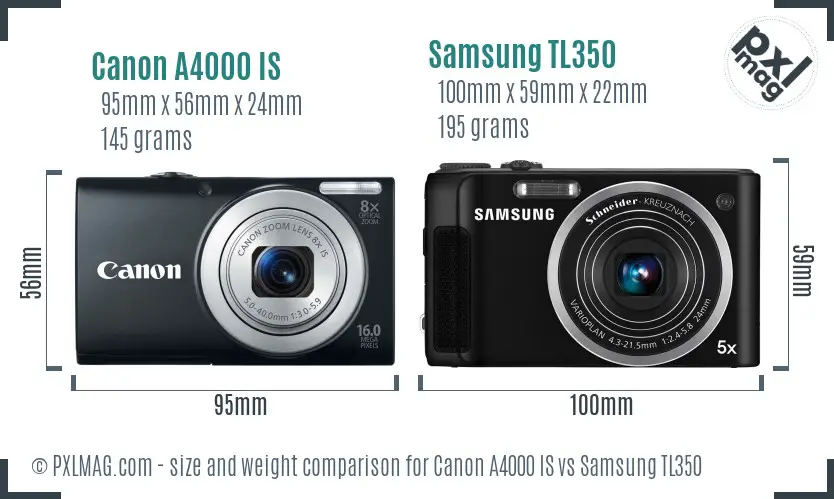 Canon A4000 IS vs Samsung TL350 size comparison Canon A4000 IS vs Samsung TL350 size comparison