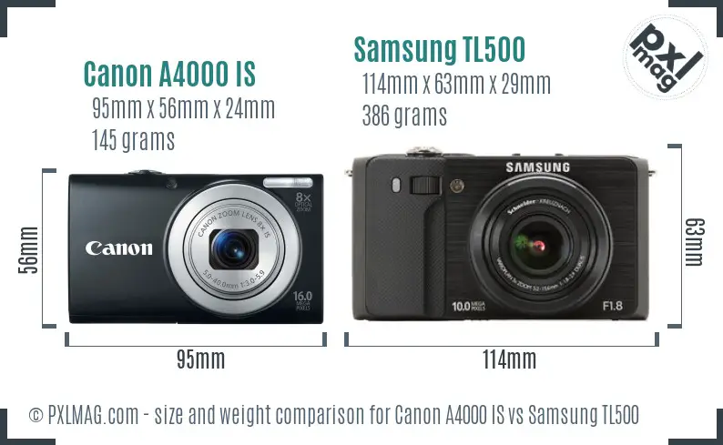 Canon A4000 IS vs Samsung TL500 size comparison Canon A4000 IS vs Samsung TL500 size comparison