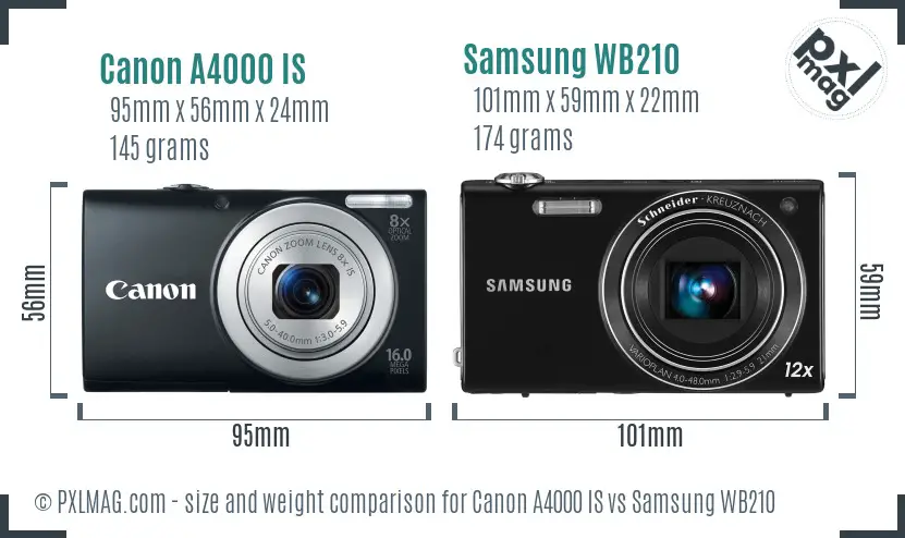 Canon A4000 IS vs Samsung WB210 size comparison Canon A4000 IS vs Samsung WB210 size comparison