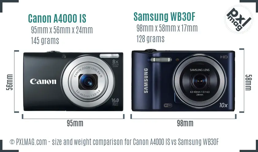 Canon A4000 IS vs Samsung WB30F size comparison