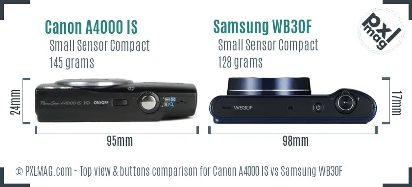 Canon A4000 IS vs Samsung WB30F top view buttons comparison