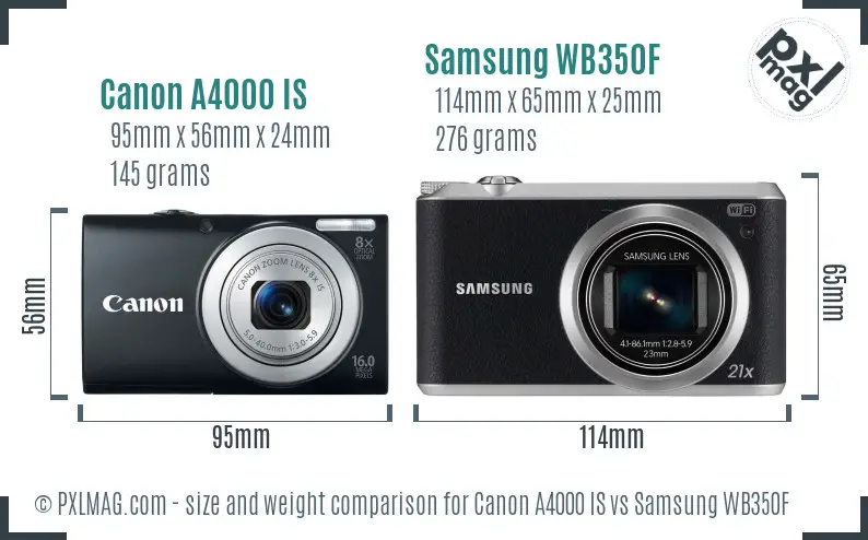 Canon A4000 IS vs Samsung WB350F size comparison