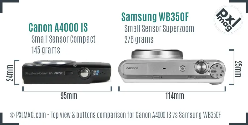 Canon A4000 IS vs Samsung WB350F top view buttons comparison