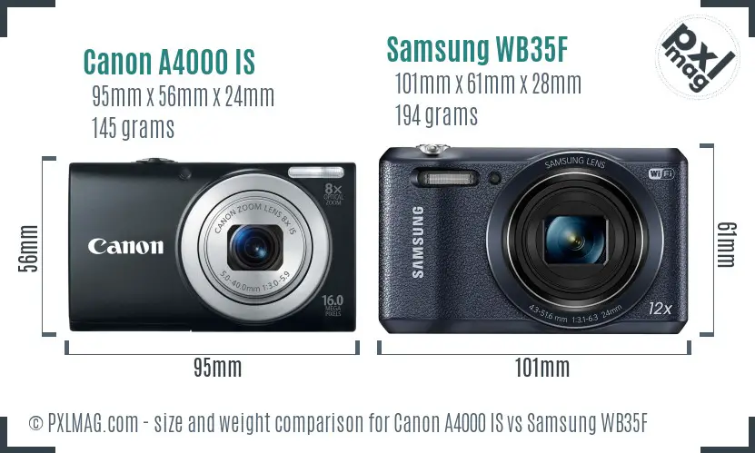 Canon A4000 IS vs Samsung WB35F size comparison