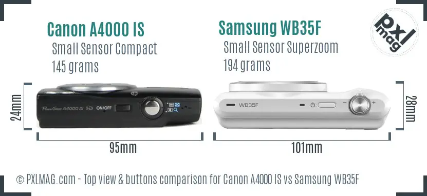 Canon A4000 IS vs Samsung WB35F top view buttons comparison