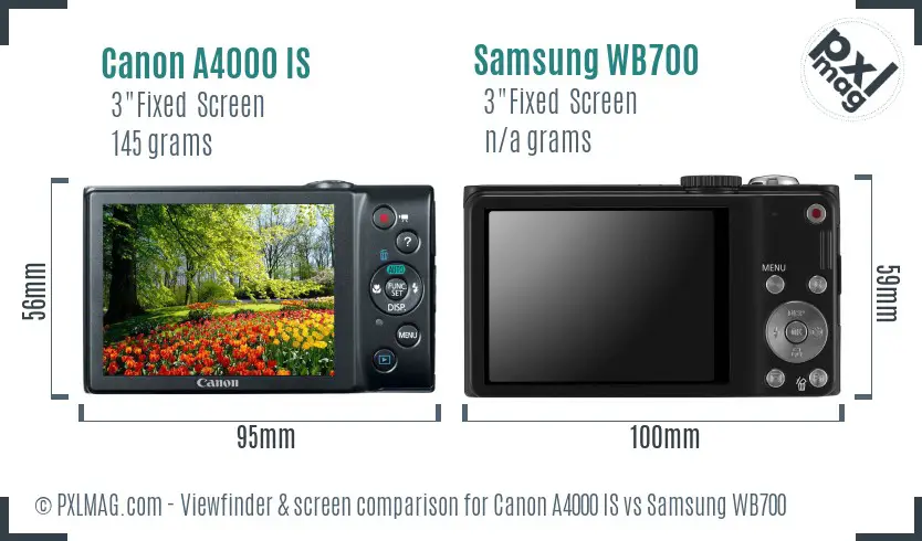 Canon A4000 IS vs Samsung WB700 Screen and Viewfinder comparison