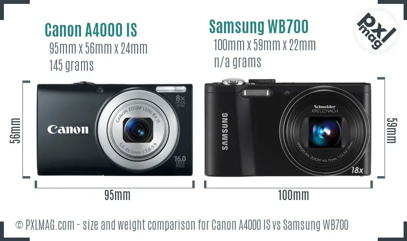 Canon A4000 IS vs Samsung WB700 size comparison