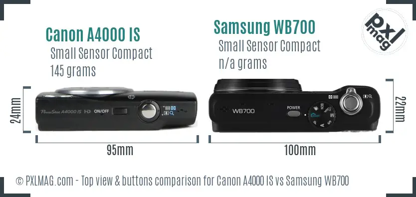 Canon A4000 IS vs Samsung WB700 top view buttons comparison