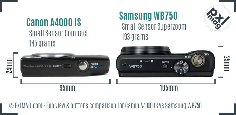 Canon A4000 IS vs Samsung WB750 top view buttons comparison