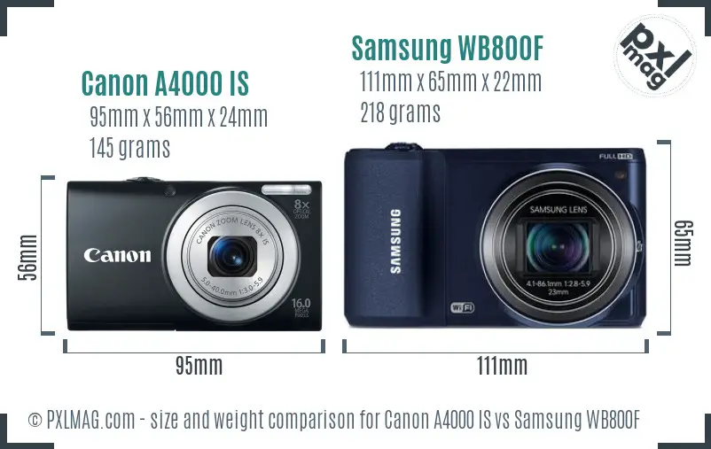 Canon A4000 IS vs Samsung WB800F size comparison