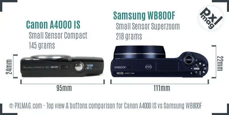 Canon A4000 IS vs Samsung WB800F top view buttons comparison