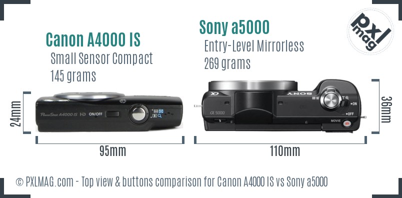 Canon A4000 IS vs Sony a5000 top view buttons comparison