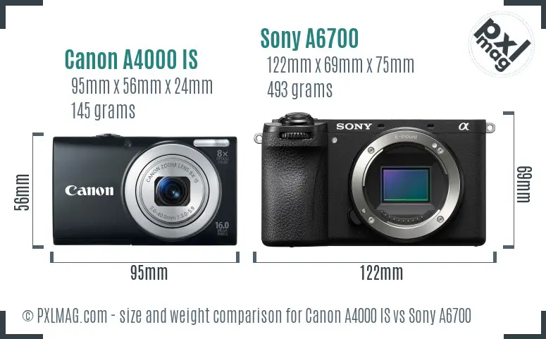 Canon A4000 IS vs Sony A6700 size comparison