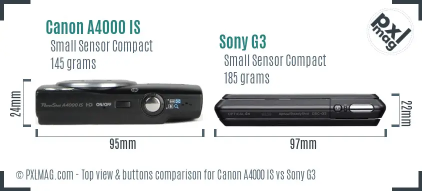 Canon A4000 IS vs Sony G3 top view buttons comparison