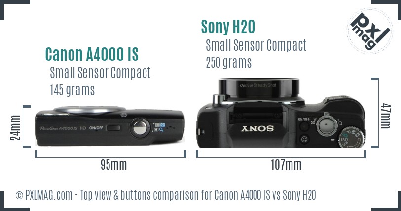 Canon A4000 IS vs Sony H20 top view buttons comparison