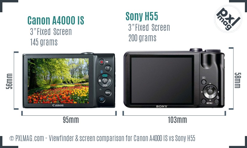 Canon A4000 IS vs Sony H55 Screen and Viewfinder comparison