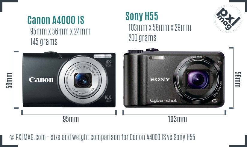 Canon A4000 IS vs Sony H55 size comparison