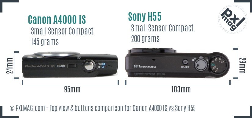 Canon A4000 IS vs Sony H55 top view buttons comparison