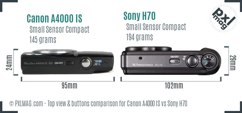 Canon A4000 IS vs Sony H70 top view buttons comparison Canon A4000 IS vs Sony H70 top view buttons comparison