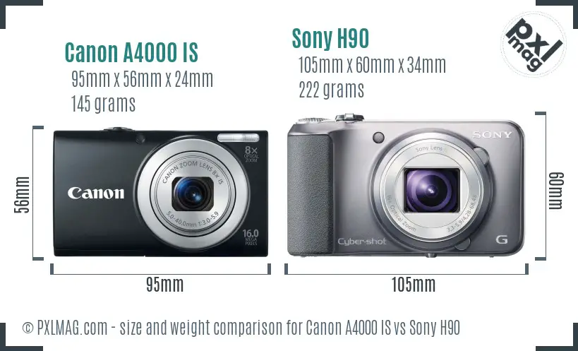 Canon A4000 IS vs Sony H90 size comparison