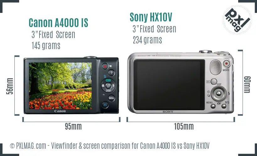 Canon A4000 IS vs Sony HX10V Screen and Viewfinder comparison Canon A4000 IS vs Sony HX10V Screen and Viewfinder comparison
