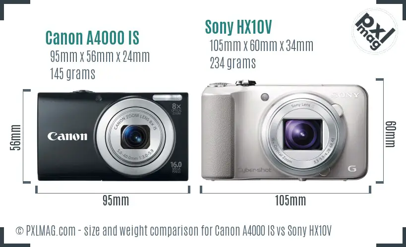 Canon A4000 IS vs Sony HX10V size comparison Canon A4000 IS vs Sony HX10V size comparison