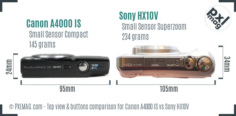 Canon A4000 IS vs Sony HX10V top view buttons comparison Canon A4000 IS vs Sony HX10V top view buttons comparison