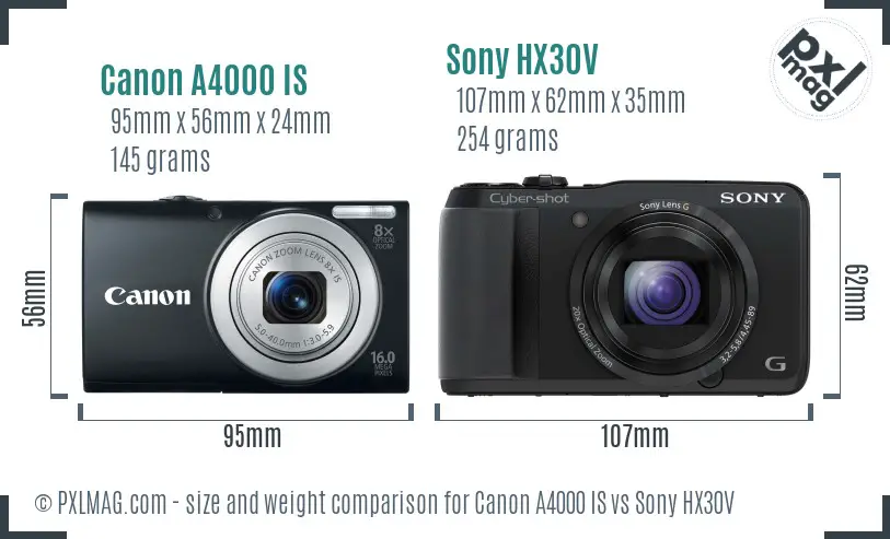 Canon A4000 IS vs Sony HX30V size comparison
