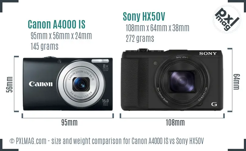 Canon A4000 IS vs Sony HX50V size comparison