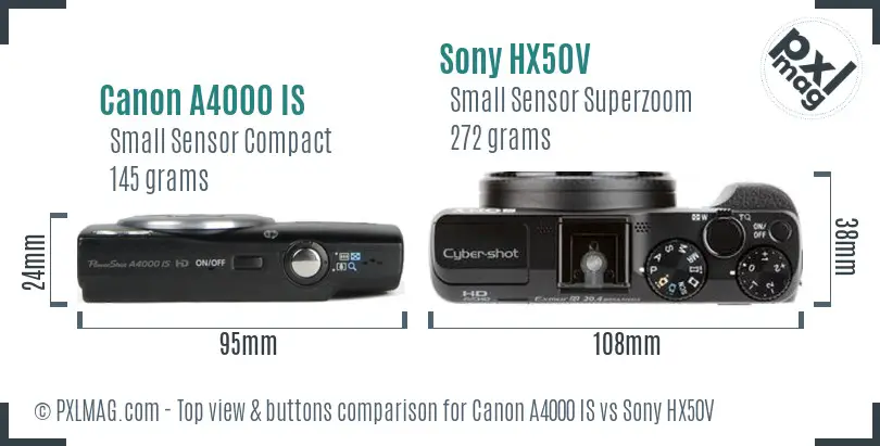 Canon A4000 IS vs Sony HX50V top view buttons comparison