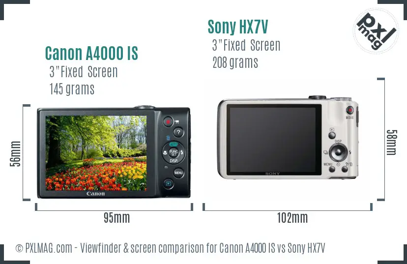 Canon A4000 IS vs Sony HX7V Screen and Viewfinder comparison Canon A4000 IS vs Sony HX7V Screen and Viewfinder comparison