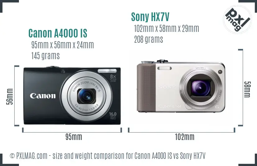 Canon A4000 IS vs Sony HX7V size comparison Canon A4000 IS vs Sony HX7V size comparison