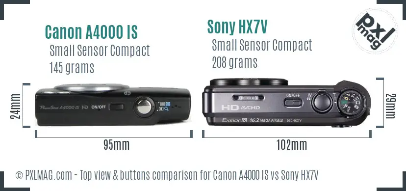 Canon A4000 IS vs Sony HX7V top view buttons comparison Canon A4000 IS vs Sony HX7V top view buttons comparison